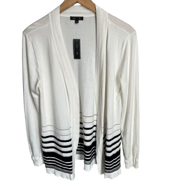 Stitch Fix Lety & Me Cardigan Sweater Womens Medium Cream Black/Tan Stripes NWT - Picture 1 of 5
